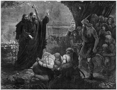 Christliche Missionare unterbrechen ein Menschenopfer, 1878 von J. Christie