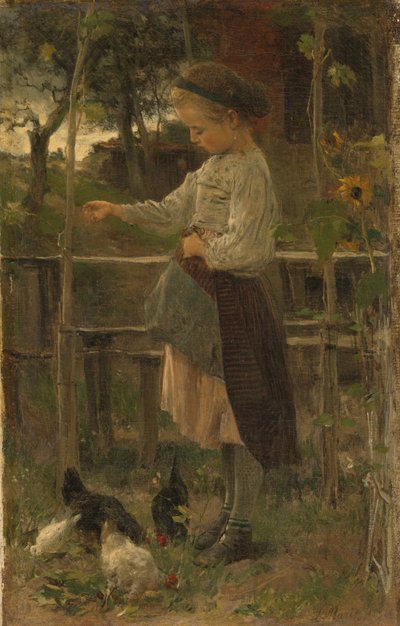 Hühner füttern von Jacob Maris
