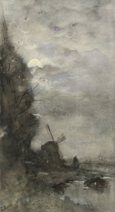 Landschaft mit Mühle bei Mondlicht von Jacob Maris