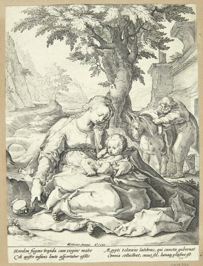 Ruhe auf der Flucht nach Ägypten von Jacob Matham