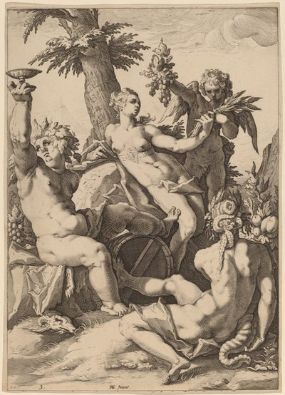 Venus, Bacchus und Ceres von Jacob Matham after Hendrik Goltzius