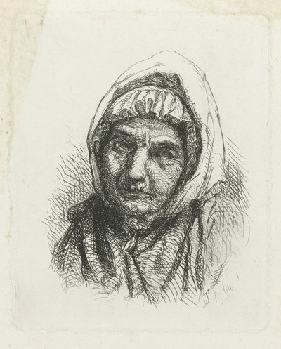 Gesicht einer alten Frau mit Kopftuch von Jacob Taanman