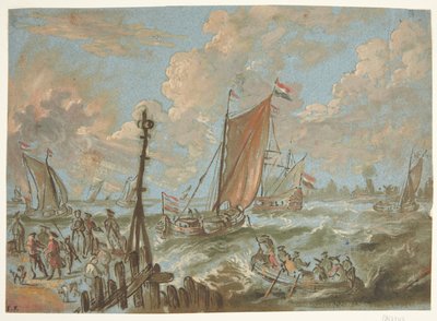 Hafen mit Segelschiffen von Jacobus Storck