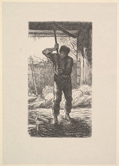 Mann beim Dreschen von Weizen, 1853 von Jacques Adrien Lavieille
