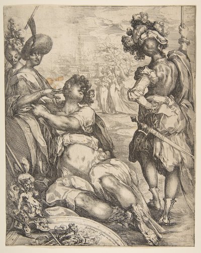 Militärfiguren vor einer Stadt, 1595-1616 von Jacques Bellange