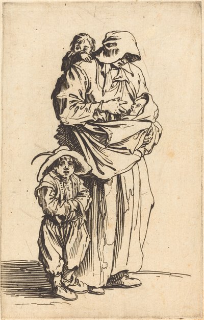 Mutter und drei Kinder, ca. 1622 von Jacques Callot