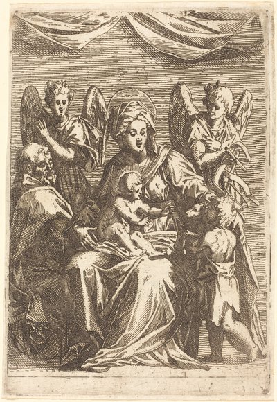 Die Heilige Familie mit zwei Engeln von Jacques Callot