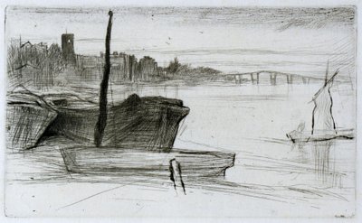 Chelsea-Brücke und Kirche von James Abbott McNeill Whistler