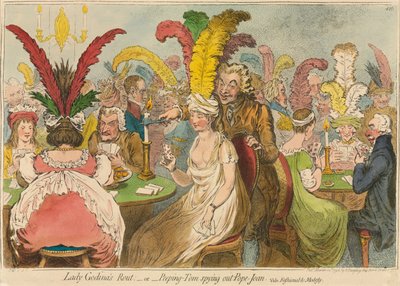 Lady Godinas Rummel;-oder-Peeping-Tom spioniert Pope-Joan aus von James Gillray