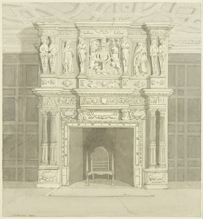 Kamin im Langton Mansion, auf der Rückseite von James Johnson