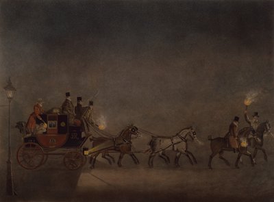 Postkutsche im Nebel von James Pollard