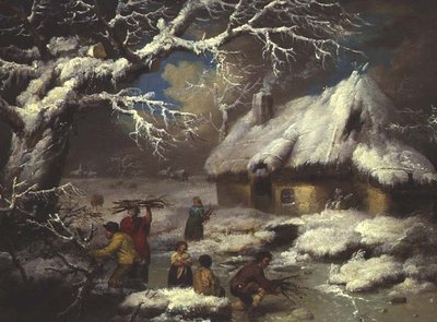 Figuren sammeln Reisig in einer Winterlandschaft von James Ward
