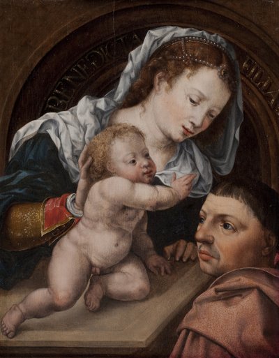 Maria mit Jesuskind und Stifter des Gemäldes von Jan Gossaert