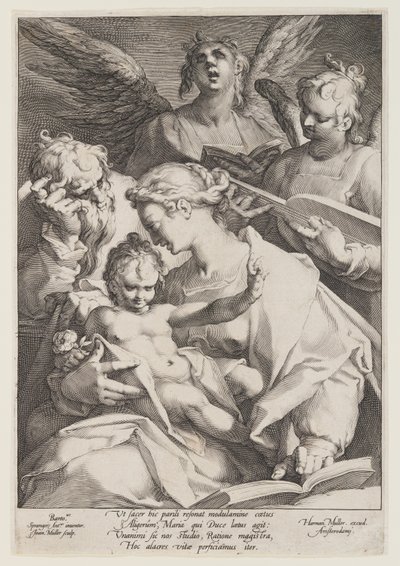 Heilige Familie und zwei musizierende Engel von Jan Harmensz. Muller