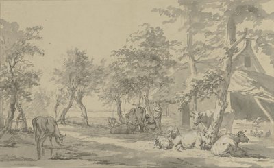 Vieh unter Bäumen bei einem Bauernhof von Jan Kobell (I)