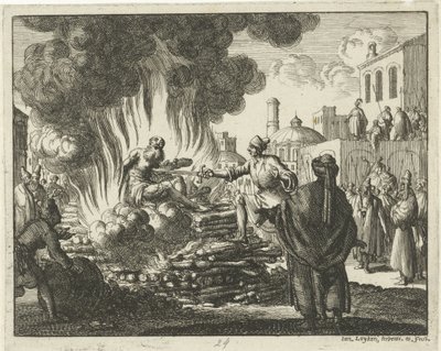 Polykarp auf dem Scheiterhaufen erstochen von Jan Luyken