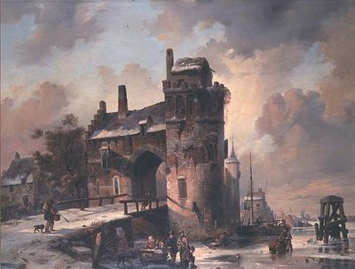 Figuren auf einem zugefrorenen Wasserweg von Jan M. Ruyten