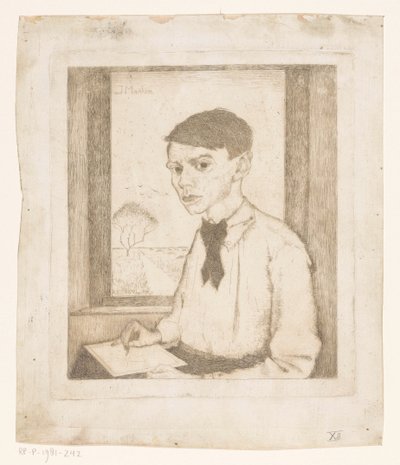 Selbstporträt zeichnend am Fenster von Jan Mankes