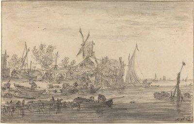 Uferszene mit Windmühle von Jan van Goyen