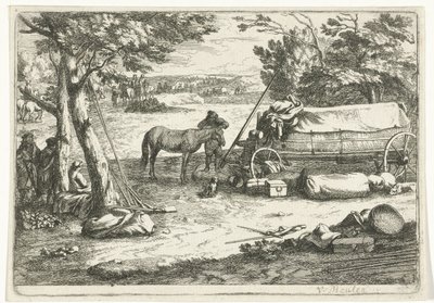 Landschaft mit Karren und Figuren von Jan van Huchtenburg