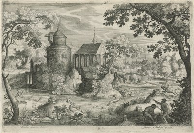 Hirschjagd bei einer Kapelle von Jan van Londerseel