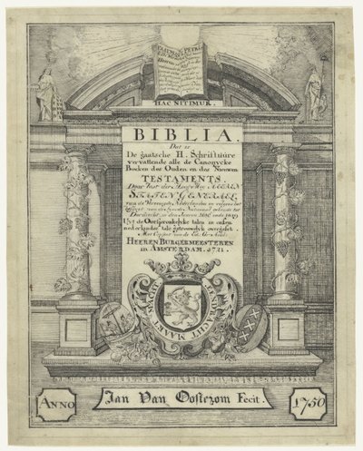 Titelblatt einer Bibel aus 1721 von Jan van Oosterom