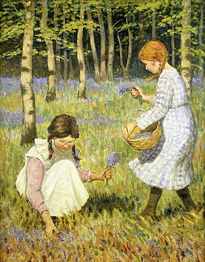 Blaue Glockenblumen pflücken von Janet Fisher