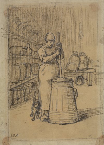 Studie für Frau beim Butterrühren von Jean Francois Millet