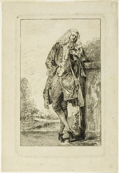 Stehender Mann, der sich auf seinen Ellbogen stützt von Jean Antoine Watteau