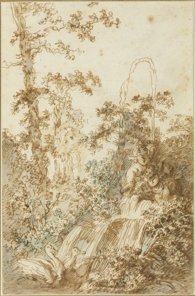Capriccio mit Brunnen und spielenden Schwänen von Jean Baptiste Huet
