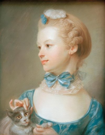 Mädchen mit Katze von Jean Baptiste Perronneau