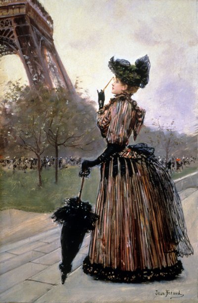 Frau vor dem Eiffelturm von Jean Beraud