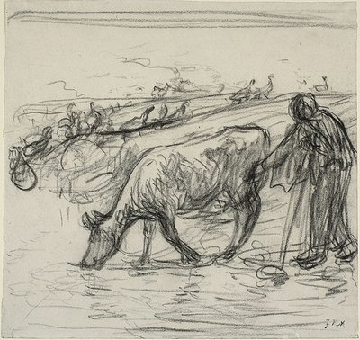Bäuerin, die ihre Kuh tränkt von Jean Francois Millet