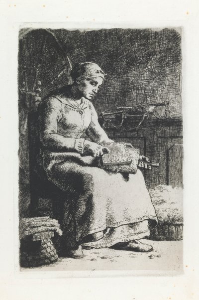 Frau beim Wolle kämmen von Jean Francois Millet