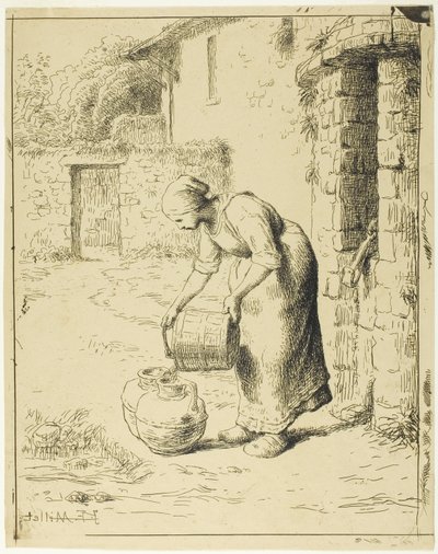 Frau leert einen Eimer von Jean Francois Millet