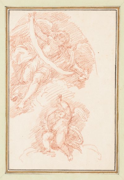 Geflügelte Figur, die einen Riemen mit Putto hält von Jean Robert Ango