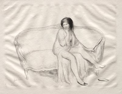 Sitzende nackte Frau auf einem Sofa von Jean Veber