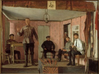 Eine Sitzung der dörflichen kommunistischen Zelle von Jefim Michailowitsch Tschepzow