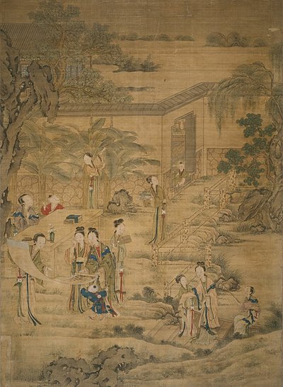 Frauen betrachten Gemälde von Jiao Bingzhen