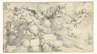 Putti und Engel mit Kartusche von Joachim Wtewael (circle of)