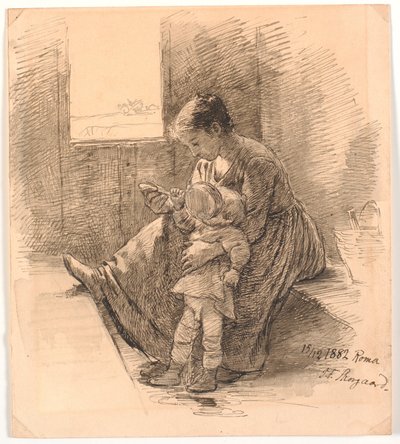 Frau und Kind im Eisenbahnabteil von Joakim Frederik Skovgaard