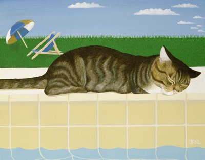 Getigerte Katze an einem Pool von Joan Freestone