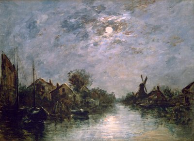 Niederländischer Kanal im Mondlicht, ca. 1840-1891 von Johan Barthold Jongkind