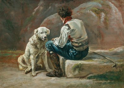 Italiener mit weißem Hund von Johan Christian Dahl