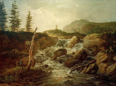 Nordische Landschaft mit einem Wasserfall von Johan Christian Dahl