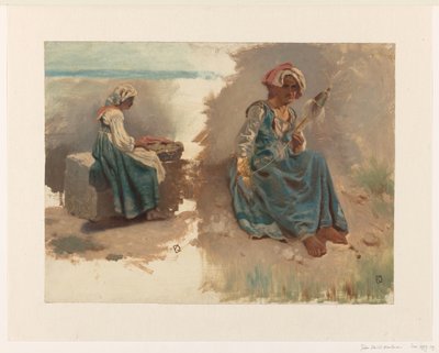Zwei Skizzen von sitzenden Frauen von Johan Daniël Koelman