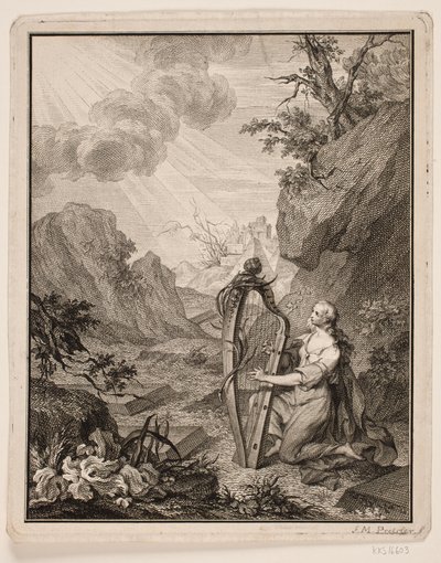 Harfe spielende Frau in Berglandschaft von Johan Martin Preisler
