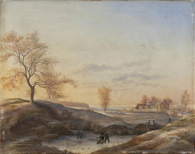 Winterlandschaft von Frederiksdal mit Schlittschuhläufern von Johan Stroe