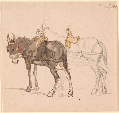 Zwei vorgespannt Maultiere von Johan Thomas Lundbye