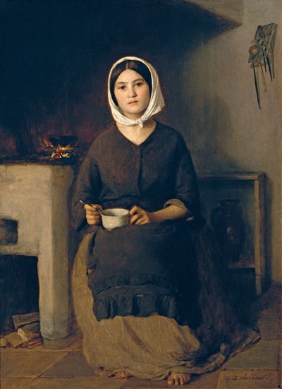Sitzende Frau in einer Bauernküche von Johann Baptist Reiter